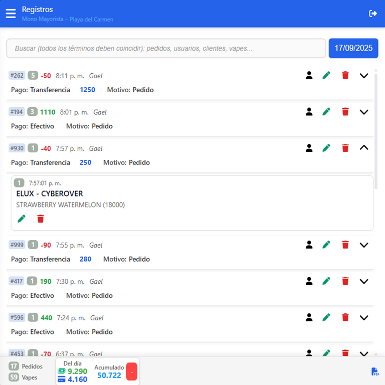 Registros de Transacciones